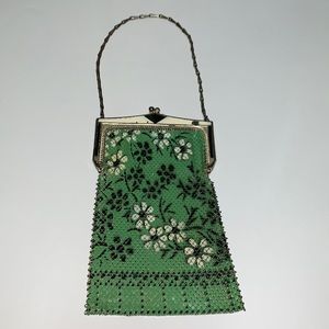 Antique Art Deco mesh and enamel whiting and Davis purse